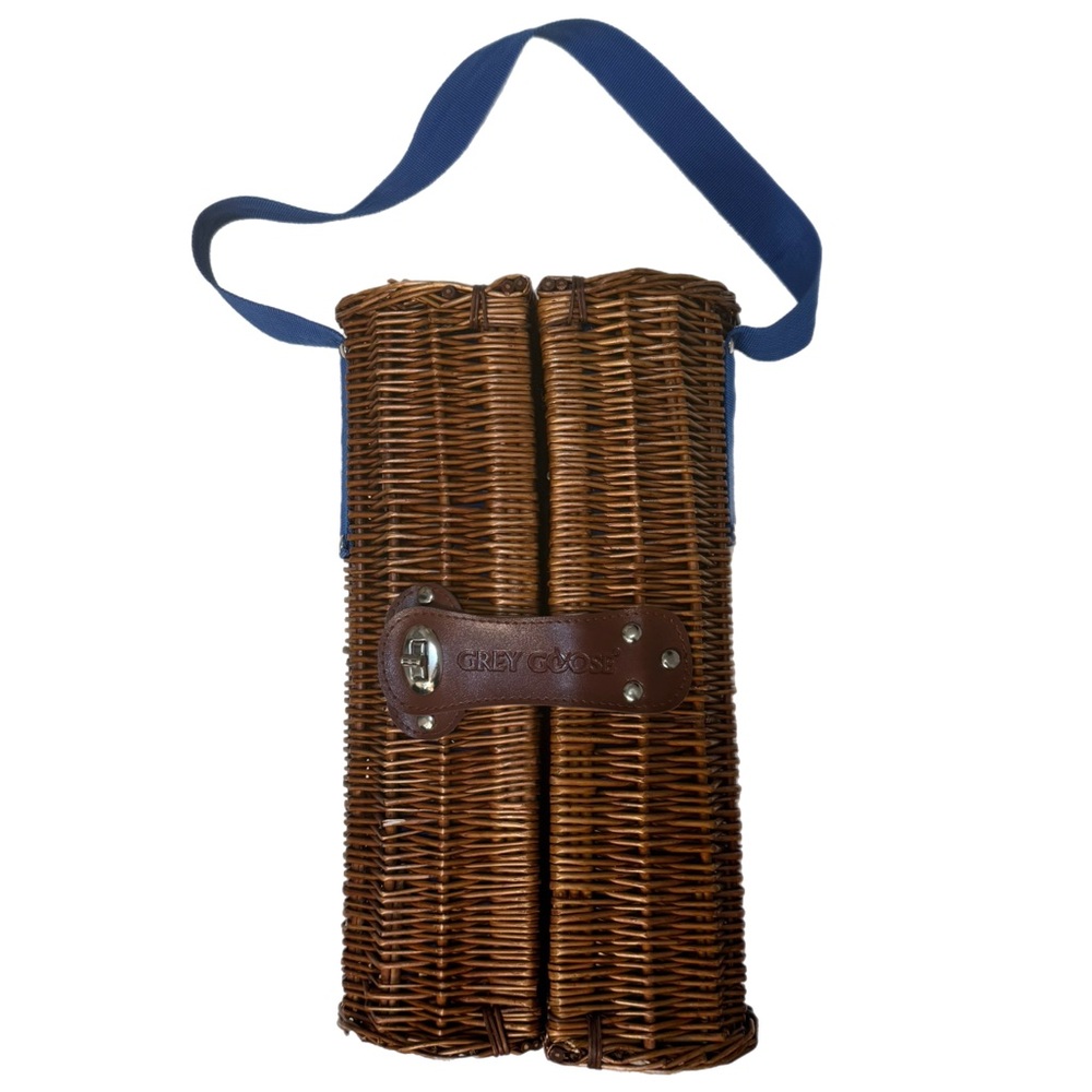 Grey Goose Wicker Wine Carrier Basket Bag Cottagecore Nancy Meyers Asthetic